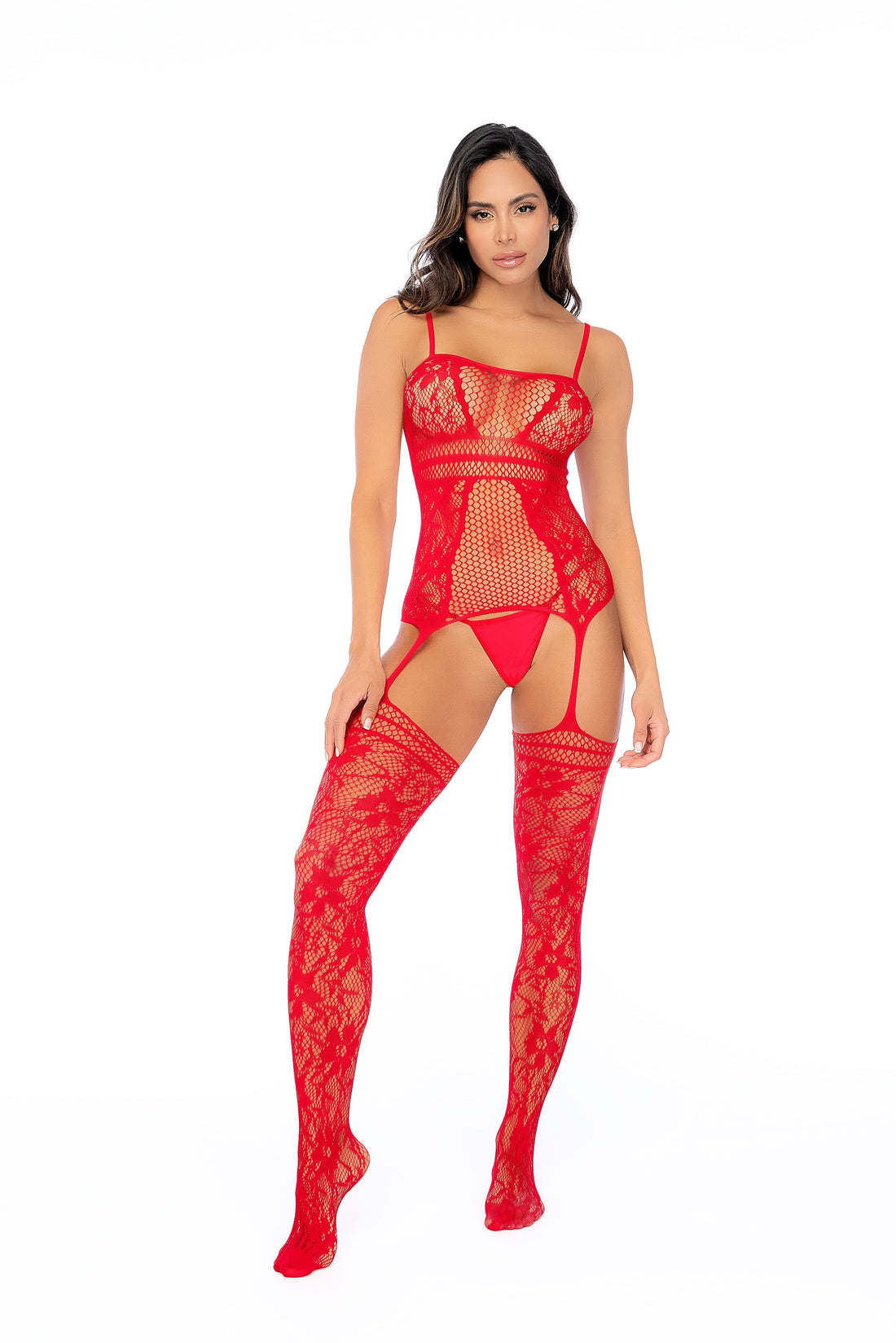 Mapale Aria Fishnet Body Stocking Red