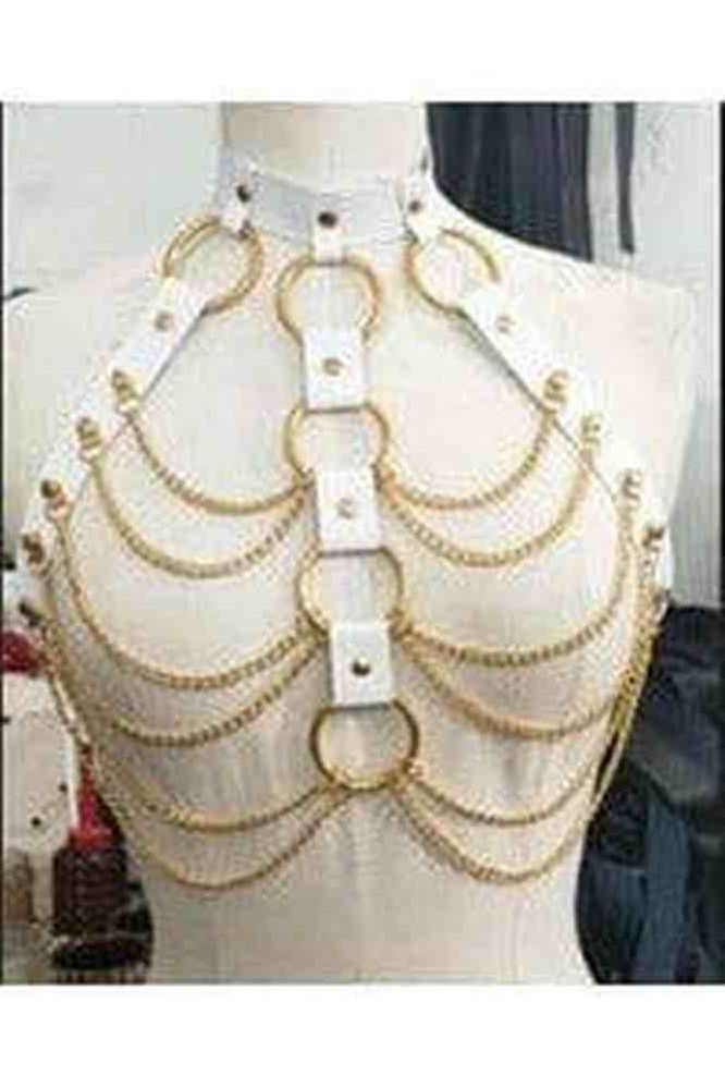 Daisy Corsets White & Gold Faux Leather Body Harness