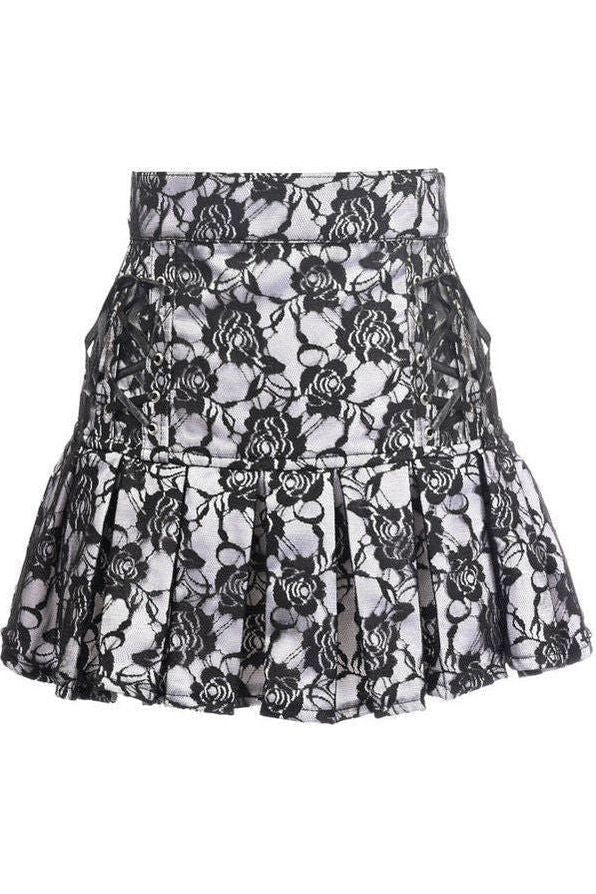 Daisy Corsets White Satin w/Black Lace Overlay Lace-Up Skirt