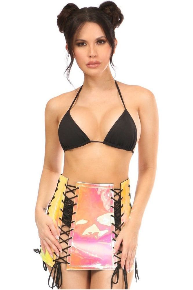 Daisy Corsets Yellow/Pink Holo Lace-Up Skirt