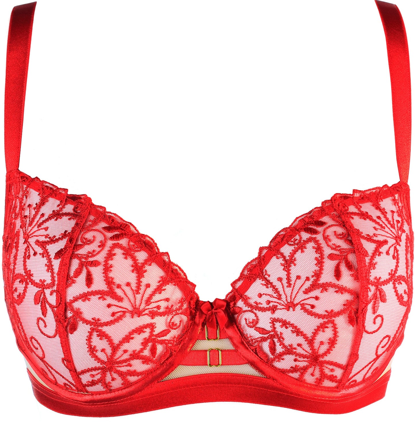Axami V-10541 Sheer Embroidery Unlined Bra Red Just Like Heaven