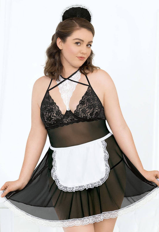 Escante Plus Size Night French Maid Babydoll Sexy Lingerie