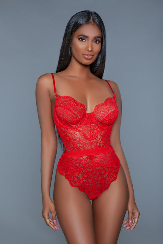 BeWicked Bettany Bodysuit Teddy Red Lace