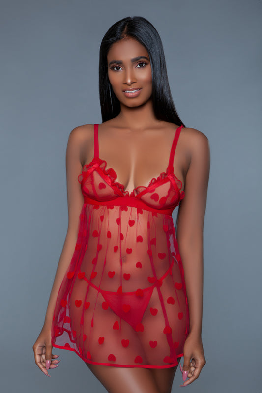 BeWicked Valentine Babydoll Red Hearts Sheer