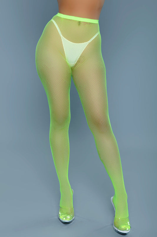 BeWicked Up All Night Pantyhose Fishnet Neon Green
