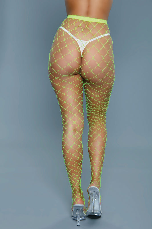 BeWicked Oversized Fishnet Pantyhose Neon Green