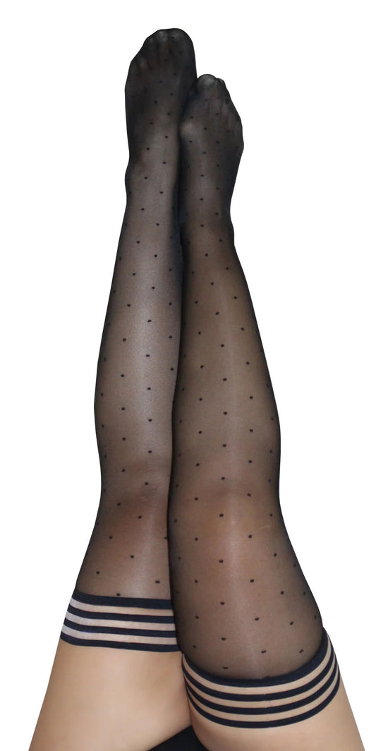 Kixies Stockings Hosiery Ally Polka Dot Thigh High Black