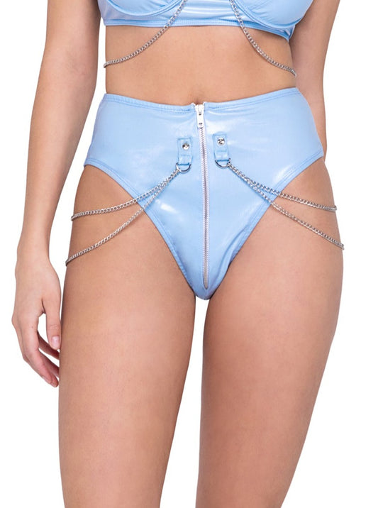 Roma Festival Rave High-Waisted Zip Up Shorts Blue