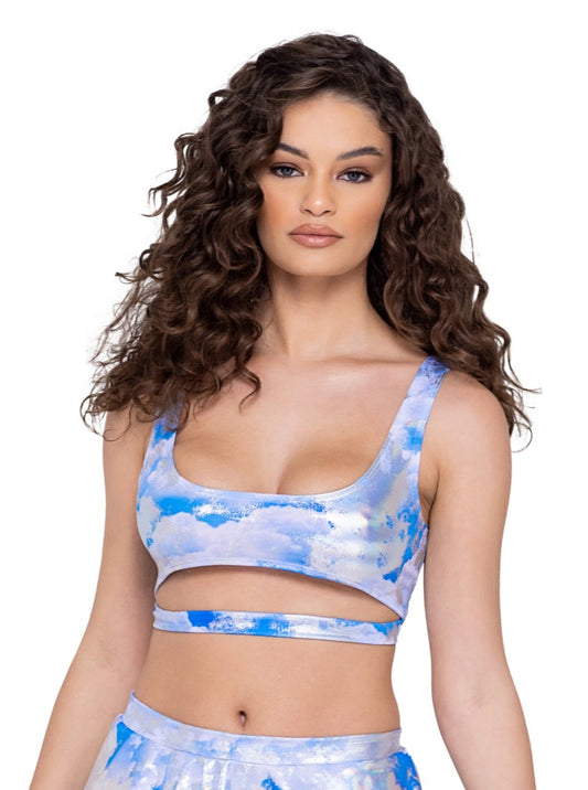 Roma Festival Rave Cloud Print Crop Top with Strap