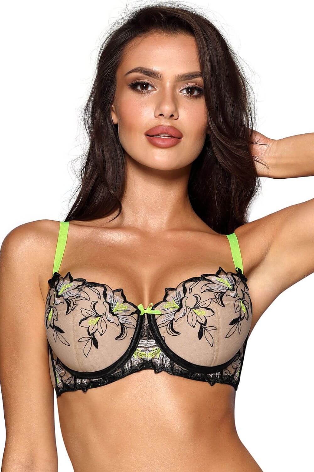 Axami 10151 Push-up Bra Padded Underwire Cups Neon Floral Embroidery European