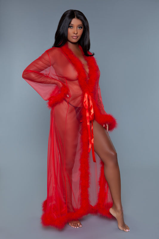 Burlesque BeWicked Marabou Sheer Robe Red