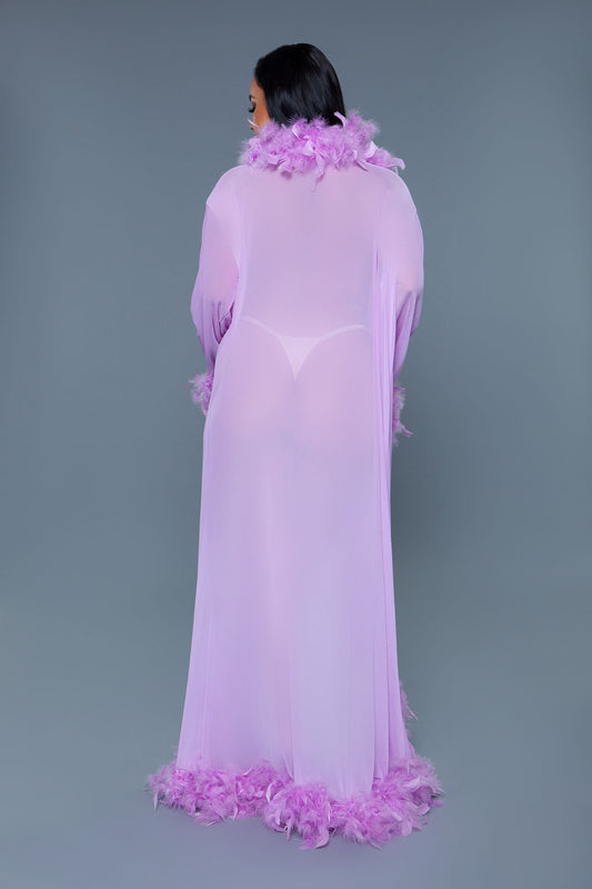 BeWicked Glamour Robe Lavender Feather Trim Long Length Burlesque