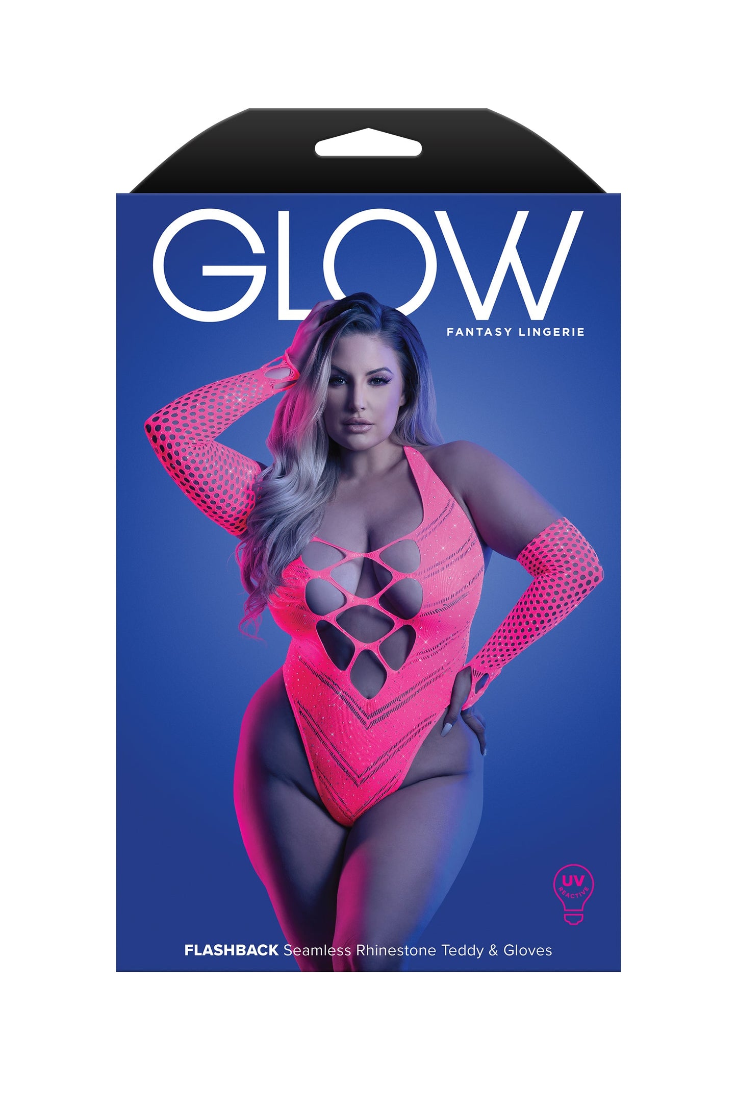 Fantasy Queen Glow Flashback Seamless Rhinestone Teddy & Gloves Neon Pink