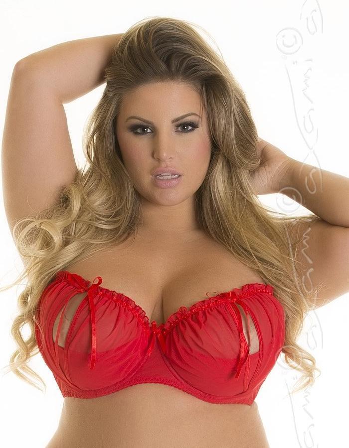 Axami 8741 Plus Size Peek-a-boo Shelf Bra Red Tulle Pretty Yet Sexy Look