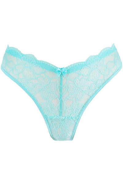 On the Clouds Lace Thong Panty Aqua Blue