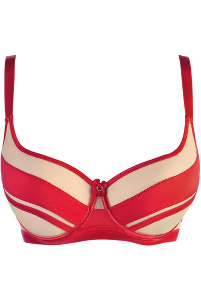 Sheer Stripe Unlined Bra Red