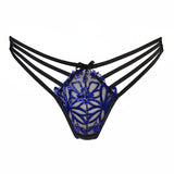 Axami Brilliance Embroidery Strappy Thong Panty Blue Shimmer