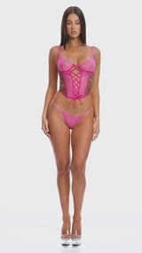 Forplay Animal Instincts Sheer Mesh Bustier Lingerie Set Pink Leopard