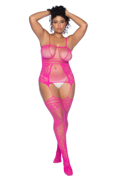 Mapale Queen Valentine Pretty in Pink Fishnet Bodystocking