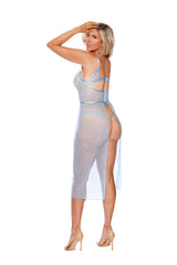 Elegant Moments Queen Sheer Dotted Mesh Underwire Gown Set Blue Bell