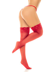 Mapale Sheer Thigh Highs Stockings with Stay Up One Size Black Red White-Rebel Romance
