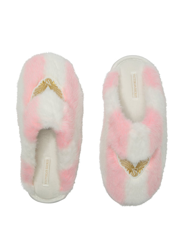 Victoria's Secret Luxe Plush Closed-Toe Slippers Heritage Stripe Medium