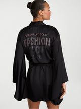 Victoria's Secret Fashion Show 2026 Rhinestone Satin Wide-Sleeve Robe Black