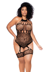 Mapale Leopard Halter Fishnet Bodysuit Queen