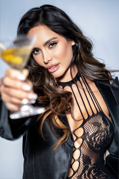 Mapale Rose Fishnet Chemise Black