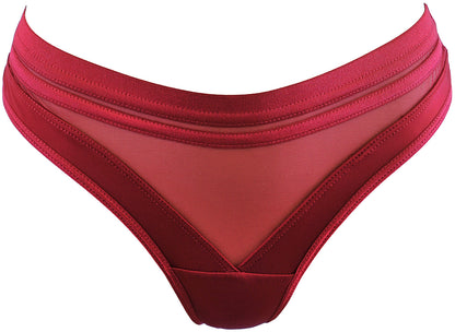 Axami 12025 Sheer Stripe Brazilian Thong Deep Burgundy