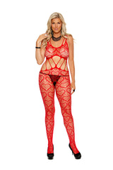 Elegant Moments Queen Heart Net Open Crotch Bodystocking Red