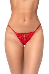 Mapale Sexy Lace Thong Delicate Hanging Pearl Detail Red