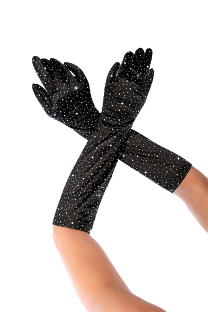 Mapale Satin Rhinestone Opera Gloves Black