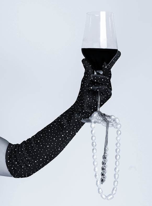 Mapale Satin Rhinestone Opera Gloves Black