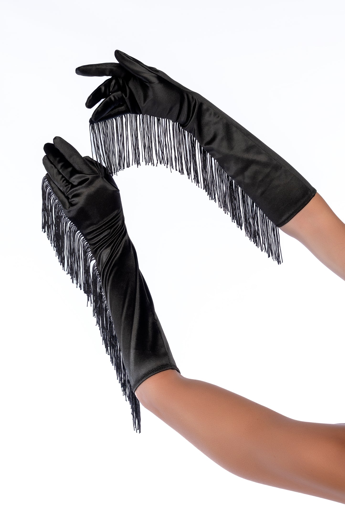 Mapale Satin Fringe Opera Gloves Black