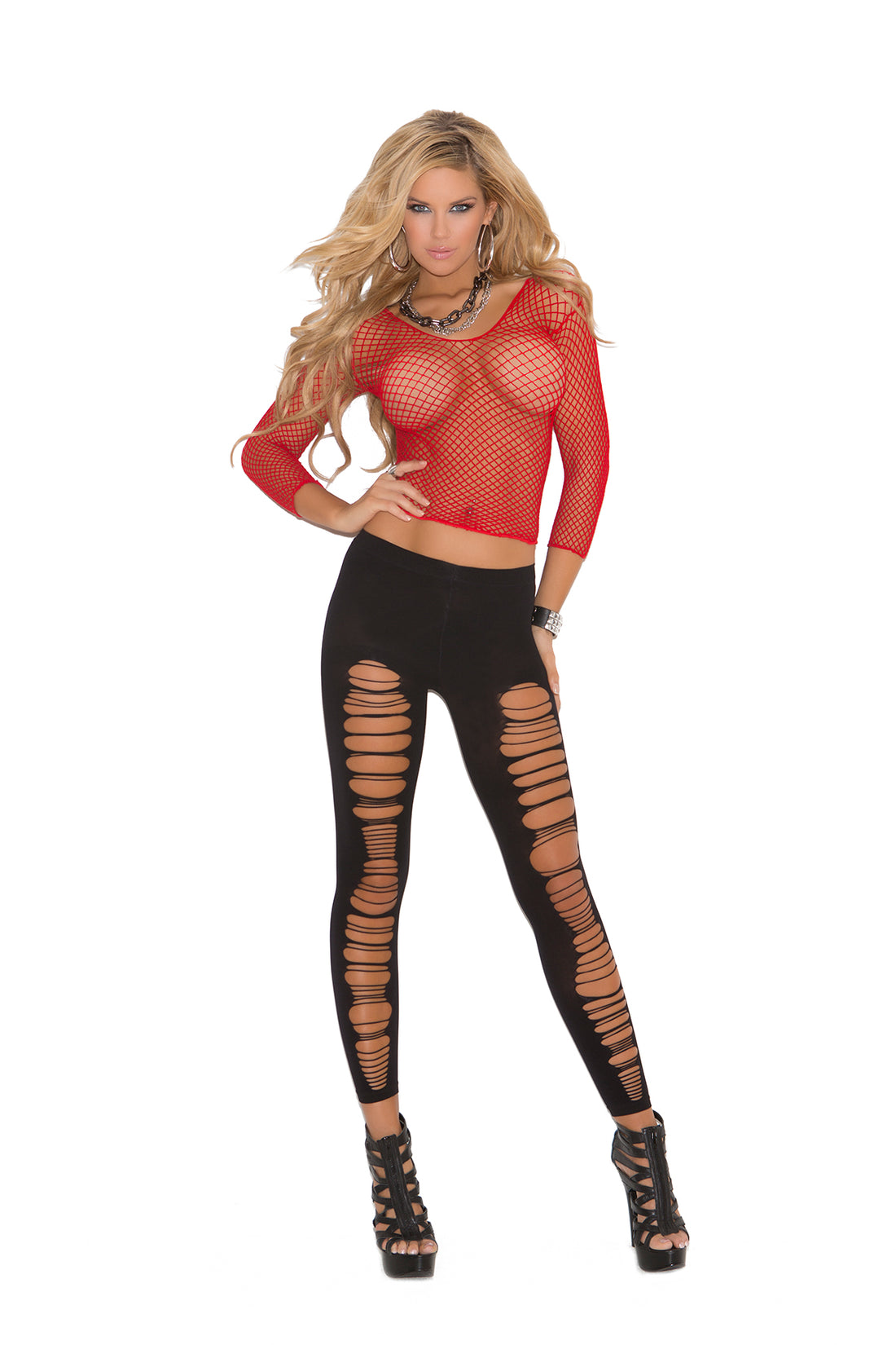 Elegant Moments Red Fence Net Longsleeve Cami Top