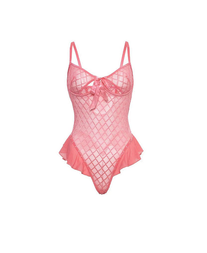 Oh la la Cheri Curvy Aubrielle Diamond Mesh Underwire Teddy Pink