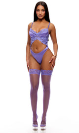 See It Through Guipure Teddy Set w/Stockings