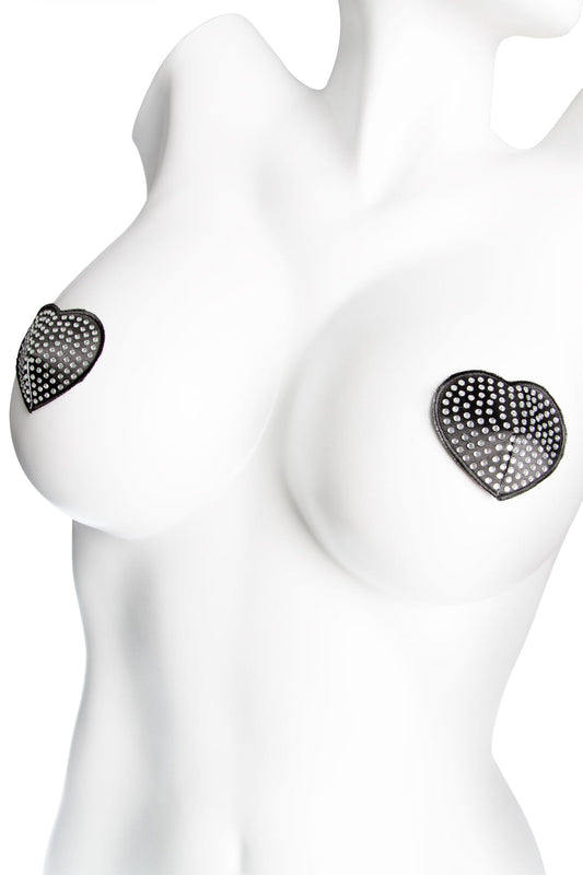 Coquette Shine Heart Rhinestone Pasties Reusable Black/Silver