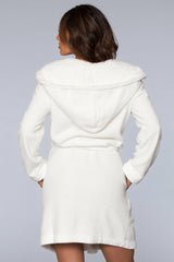BeWicked Janet Long Robe Plush Fleece Sherpa Lining Hooded White