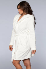 BeWicked Janet Long Robe Plush Fleece Sherpa Lining Hooded White