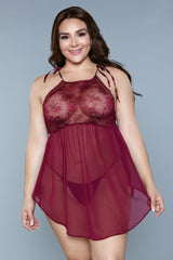 BeWicked Alana Chemise High Neck Lace Burgundy