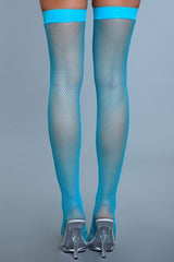 Be Wicked Nylon Fishnet Thigh Highs Turquoise