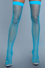 Be Wicked Nylon Fishnet Thigh Highs Turquoise