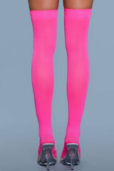 BeWicked Opaque Nylon Thigh Highs Neon Pink