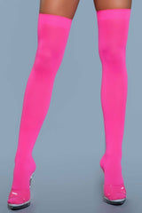BeWicked Opaque Nylon Thigh Highs Neon Pink