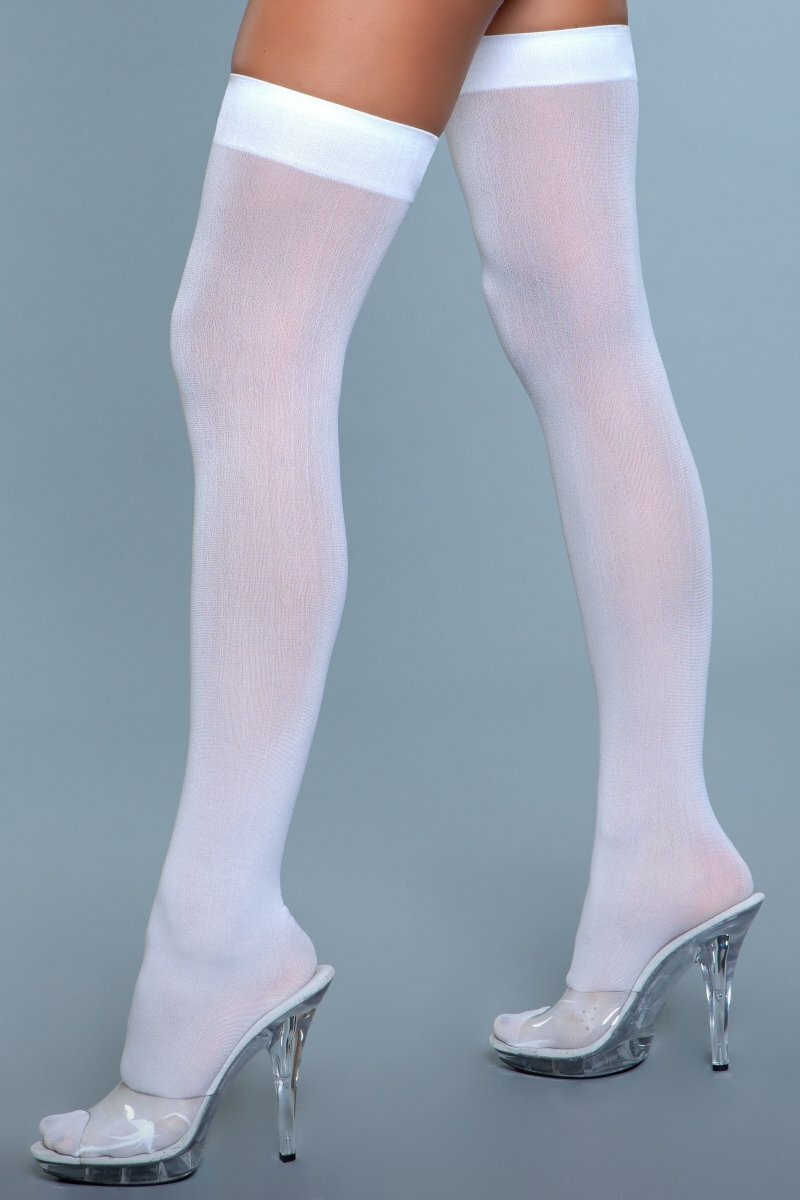 BeWicked Opaque Nylon Thigh Highs White