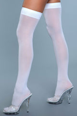 BeWicked Opaque Nylon Thigh Highs White