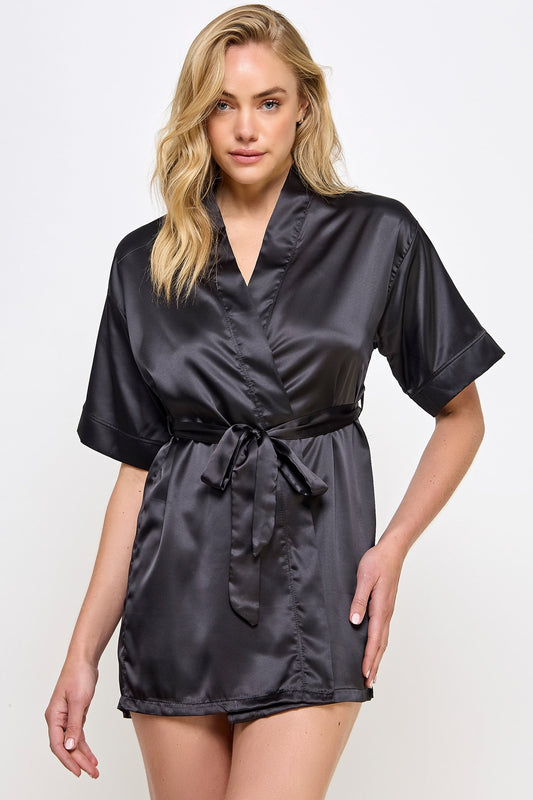 BeWicked Satin Getting Ready Robe Black