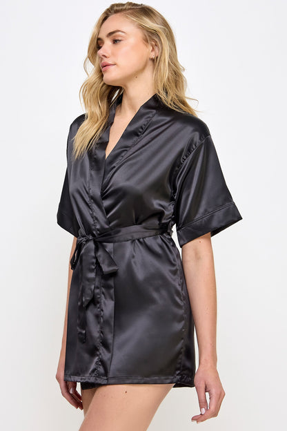 BeWicked Satin Getting Ready Robe Black